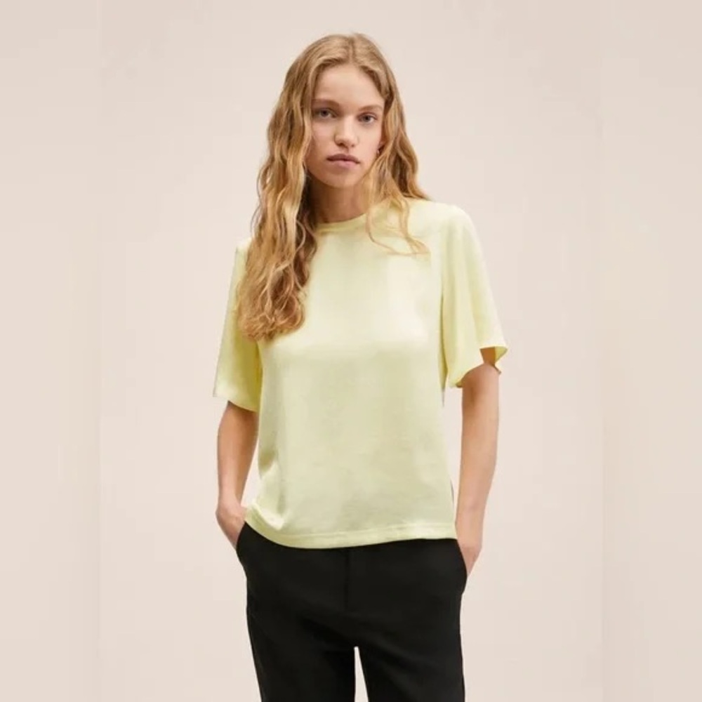 Mango short sleeve blouse in pale yellow